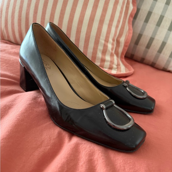 Naturalizer Kalissa black leather square toe heels pump shoes size 7.5 W - Picture 2 of 4